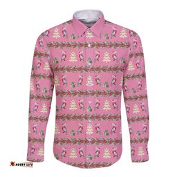 Australia Pink Galah Christmas Long Sleeve Button Shirt Eolophus Roseicapilla Bottlebrush Seamless LT14