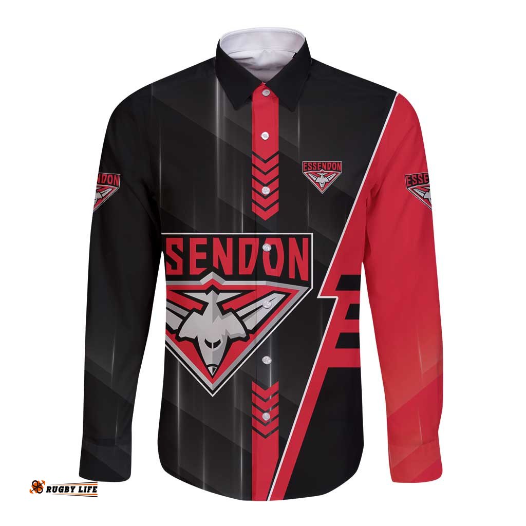 Personalized Essendon Bombers Long Sleeve Button Shirt Modern Geometric Sports Graphic Style TS04