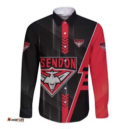 Personalized Essendon Bombers Long Sleeve Button Shirt Modern Geometric Sports Graphic Style TS04