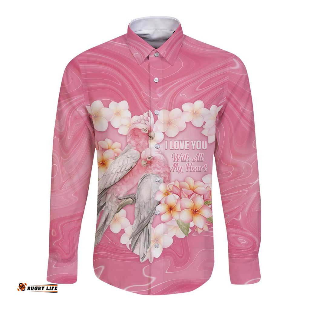 Personalised Pink Galah Australia Valentine's Day Long Sleeve Button Shirt I Love You With All My Heart LT14