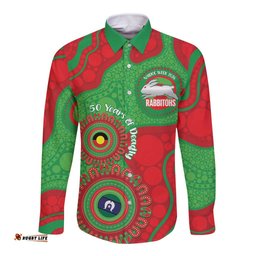 Rabbitohs NAIDOC Week 2026 Personalised Long Sleeve Button Shirt 50 Years of Deadly Aboriginal Art LT14