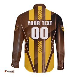 Personalized Hawthorn Hawks Long Sleeve Button Shirt Modern Geometric Sports Graphic Style TS04