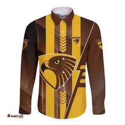 Personalized Hawthorn Hawks Long Sleeve Button Shirt Modern Geometric Sports Graphic Style TS04