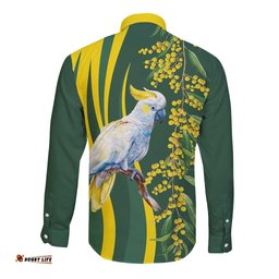 White Cockatoo and Golden Wattle Long Sleeve Button Shirt Australian Native Bird LT9