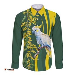 White Cockatoo and Golden Wattle Long Sleeve Button Shirt Australian Native Bird LT9