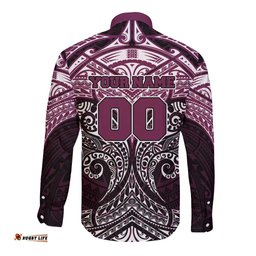Personalized Manly Warringah Sea Eagles Long Sleeve Button Shirt Polynesian Tribal Pattern Style TS04