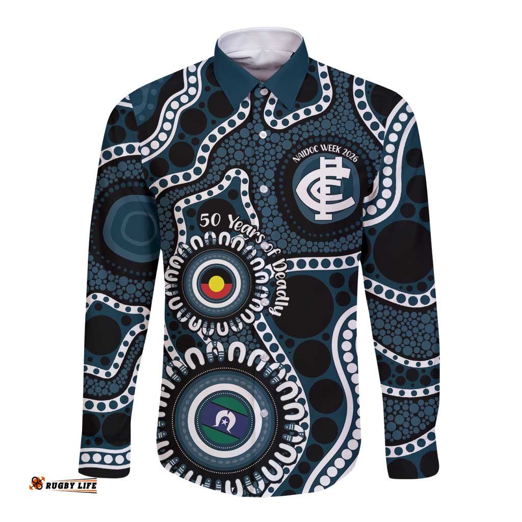 Carlton NAIDOC Week 2026 Personalised Long Sleeve Button Shirt 50 Years of Deadly Aboriginal Art LT14