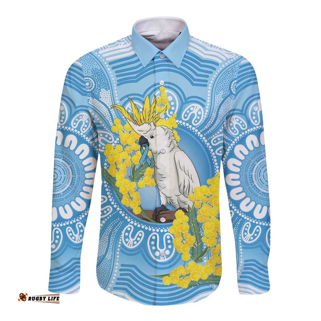 World Diabetes Day Australia Long Sleeve Button Shirt Yellow-crested Cockatoo Golden Wattle Aboriginal LT14