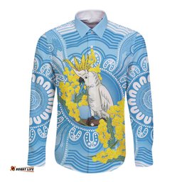 World Diabetes Day Australia Long Sleeve Button Shirt Yellow-crested Cockatoo Golden Wattle Aboriginal LT14
