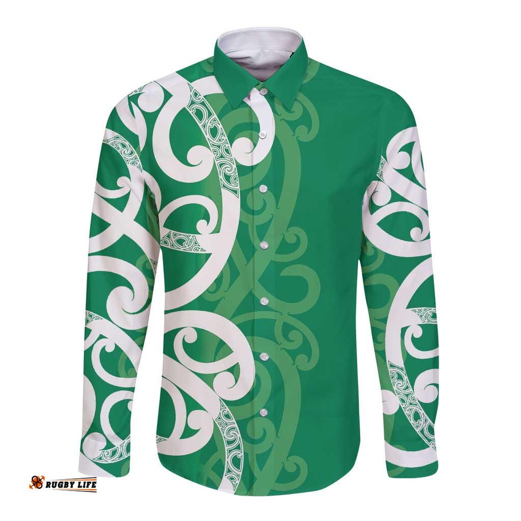 Pounamu Green Maori Long Sleeve Button Shirt Koru Kowhaiwhai LT7
