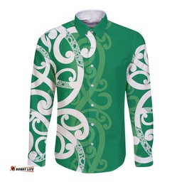 Pounamu Green Maori Long Sleeve Button Shirt Koru Kowhaiwhai LT7