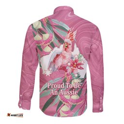 Pink Cockatoo Australia Day Long Sleeve Button Shirt Proud To Be An Aussie Opal Eucalyptus Blossoms LT14