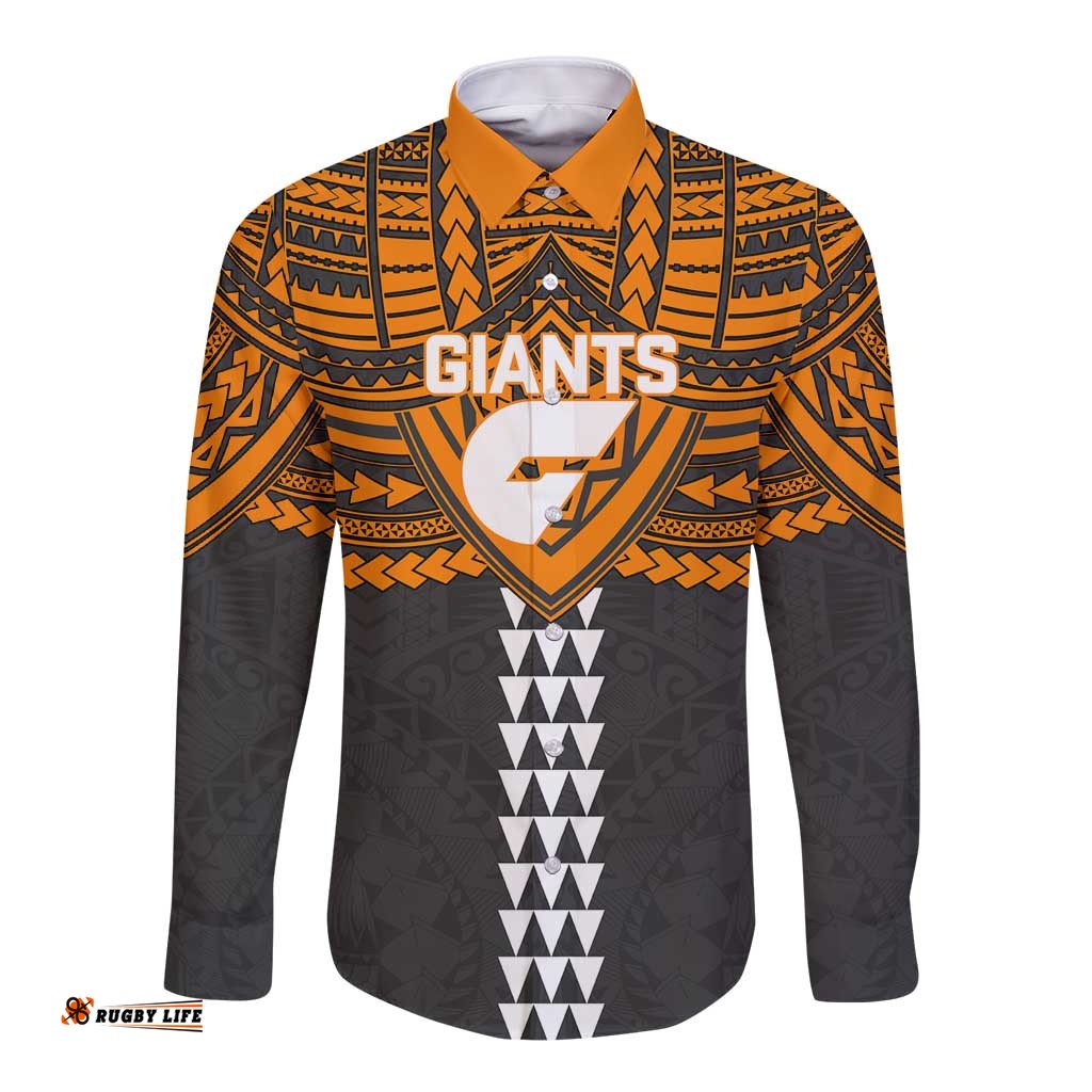 Personalized GWS Giants Long Sleeve Button Shirt Polynesian Tribal Pattern Heritage Football TS04