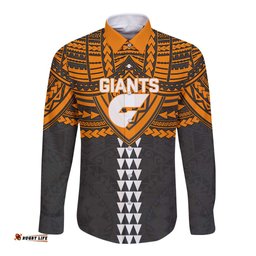 Personalized GWS Giants Long Sleeve Button Shirt Polynesian Tribal Pattern Heritage Football TS04