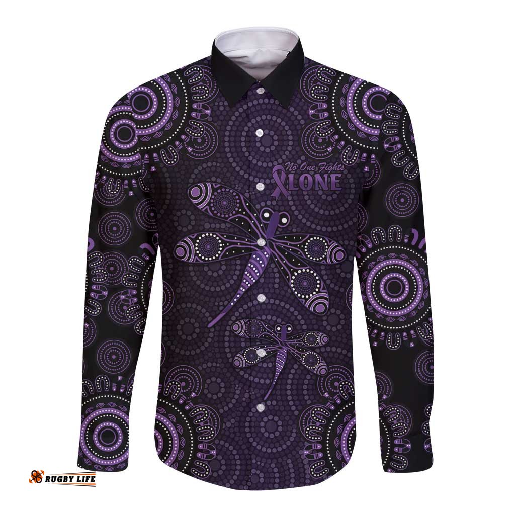 Purple Dragonfly Aboriginal of Hope Long Sleeve Button Shirt Australian Epilepsy Awareness LT9