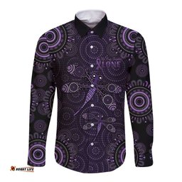 Purple Dragonfly Aboriginal of Hope Long Sleeve Button Shirt Australian Epilepsy Awareness LT9