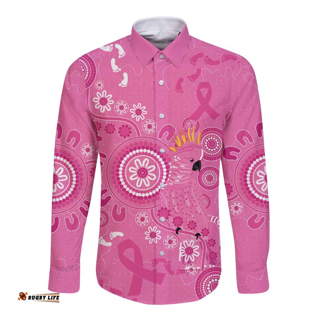 Pink Ribbon Australia Long Sleeve Button Shirt Breast Cancer Awareness Aboriginal Cacatua leadbeateri LT14
