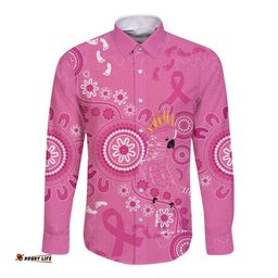 Pink Ribbon Australia Long Sleeve Button Shirt Breast Cancer Awareness Aboriginal Cacatua leadbeateri LT14