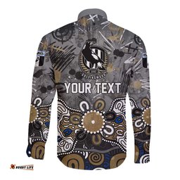 Personalized Collingwood Magpies Long Sleeve Button Shirt Aboriginal Dot Painting Graffiti Style TS04
