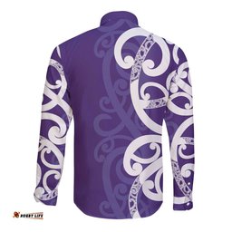 Violet Green Maori Long Sleeve Button Shirt Koru Kowhaiwhai LT7