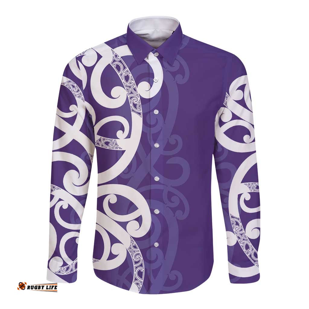 Violet Green Maori Long Sleeve Button Shirt Koru Kowhaiwhai LT7
