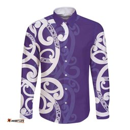 Violet Green Maori Long Sleeve Button Shirt Koru Kowhaiwhai LT7