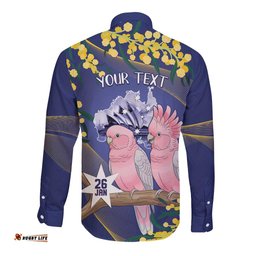 Personalised Pink Galah Australia Day Long Sleeve Button Shirt 26th January Golden Wattle Flag Color LT14