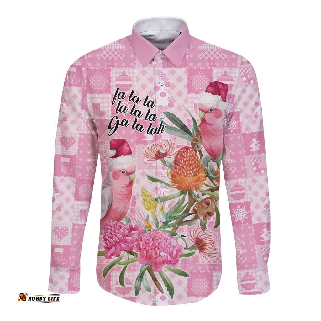 Sweet Pink Cockatoos Aussie Santa Long Sleeve Button Shirt Australia Christmas Vibes LT9