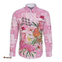 Sweet Pink Cockatoos Aussie Santa Long Sleeve Button Shirt Australia Christmas Vibes LT9