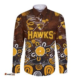 Personalized Hawthorn Hawks Long Sleeve Button Shirt Aboriginal Dot Painting Graffiti Style TS04