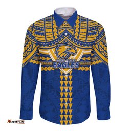 Personalized West Coast Eagles Long Sleeve Button Shirt Polynesian Tribal Pattern Heritage Football TS04