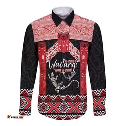 Toitu Te Tiriti O Waitangi Long Sleeve Button Shirt Maori Wharenui With Taniko Motifs LT14