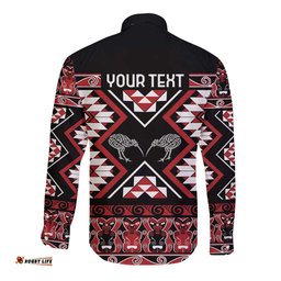 Personalised Taniko Motifs Aotearoa Long Sleeve Button Shirt Waitangi Kowhaiwhai Kiwi LT7