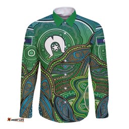 Torres Strait Islands Long Sleeve Button Shirt Indigenous Ocean Wave Dot Green Color TS04