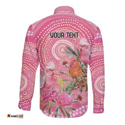 Personalized Pink Galah Aboriginal Dot Art Long Sleeve Button Shirt Australias Breast Cancer Awareness LT9