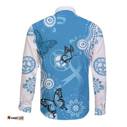 World Diabetes Day Australia Long Sleeve Button Shirt Blue Ribbon Butterfly Aboriginal Art LT14