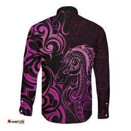 Pink Aoteara Horse Racing Long Sleeve Button Shirt NZ Maori Pattern LT14