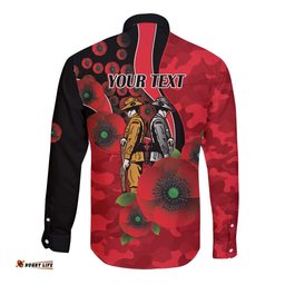 St Saints ANZAC Personalised Long Sleeve Button Shirt Lest We Forget Poppy Camo LT9