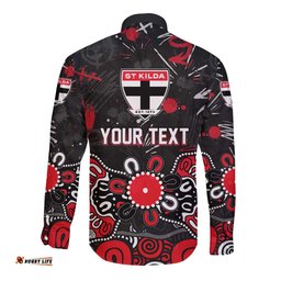 Personalized St Kilda Saints Long Sleeve Button Shirt Aboriginal Dot Painting Graffiti Style TS04