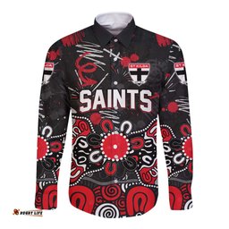 Personalized St Kilda Saints Long Sleeve Button Shirt Aboriginal Dot Painting Graffiti Style TS04