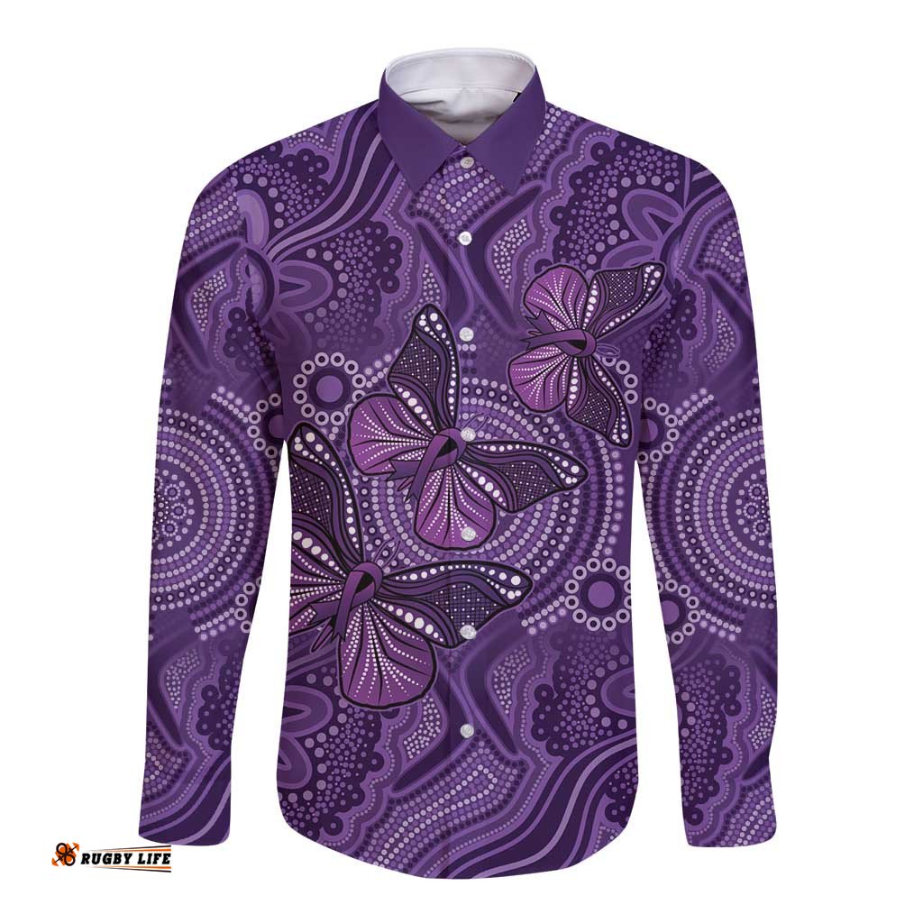 Purple Butterfly Spirit Long Sleeve Button Shirt Australian Epilepsy Awareness LT9