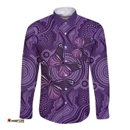 Purple Butterfly Spirit Long Sleeve Button Shirt Australian Epilepsy Awareness LT9