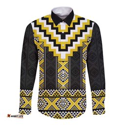 Yellow Taniko Aotearoa Long Sleeve Button Shirt Niho Taniwha Mix Poutama LT14