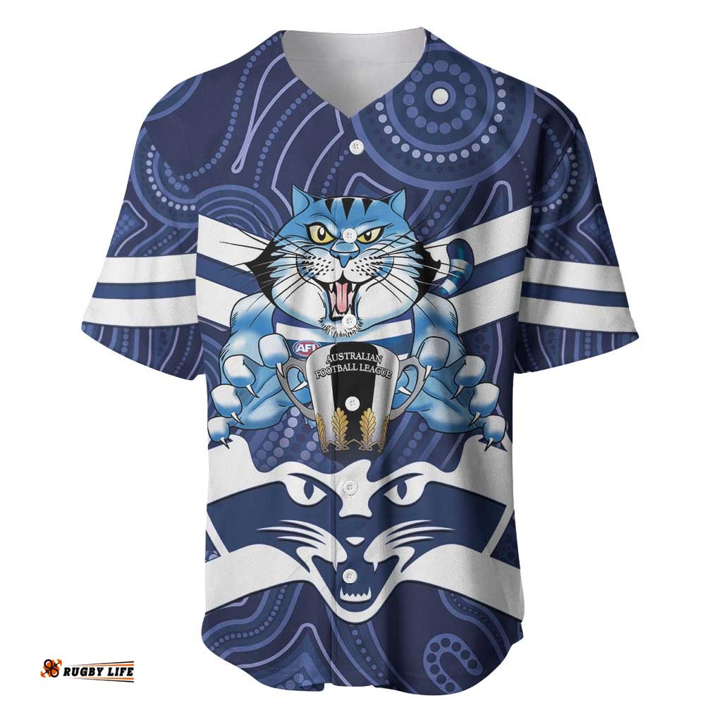 AFL Cats Football Personalised Baseball Jersey Final Geelong Premiers Trophy Aboriginal LT14