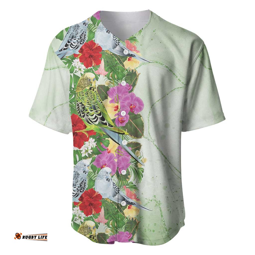 Aussie Budgies Blue And Green Tropical Birds Baseball Jersey LT9