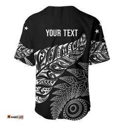 Aotearoa Personalized Lawn Bowls Maori Baseball Jersey New Zealand Black Tribal Silver Fern LT7
