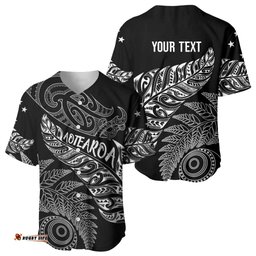 Aotearoa Personalized Lawn Bowls Maori Baseball Jersey New Zealand Black Tribal Silver Fern LT7