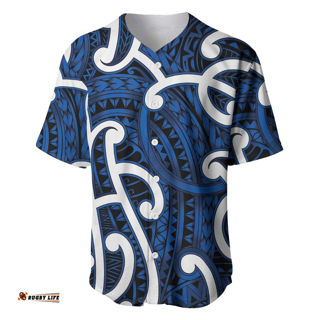 Aotearoa Maori Kowhaiwhai Baseball Jersey Kikorangi Puhoro and Patiki LT9