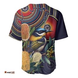 Aussie Honeyeaters Banksia Flowers Baseball Jersey Aboriginal Dots Painting LT9