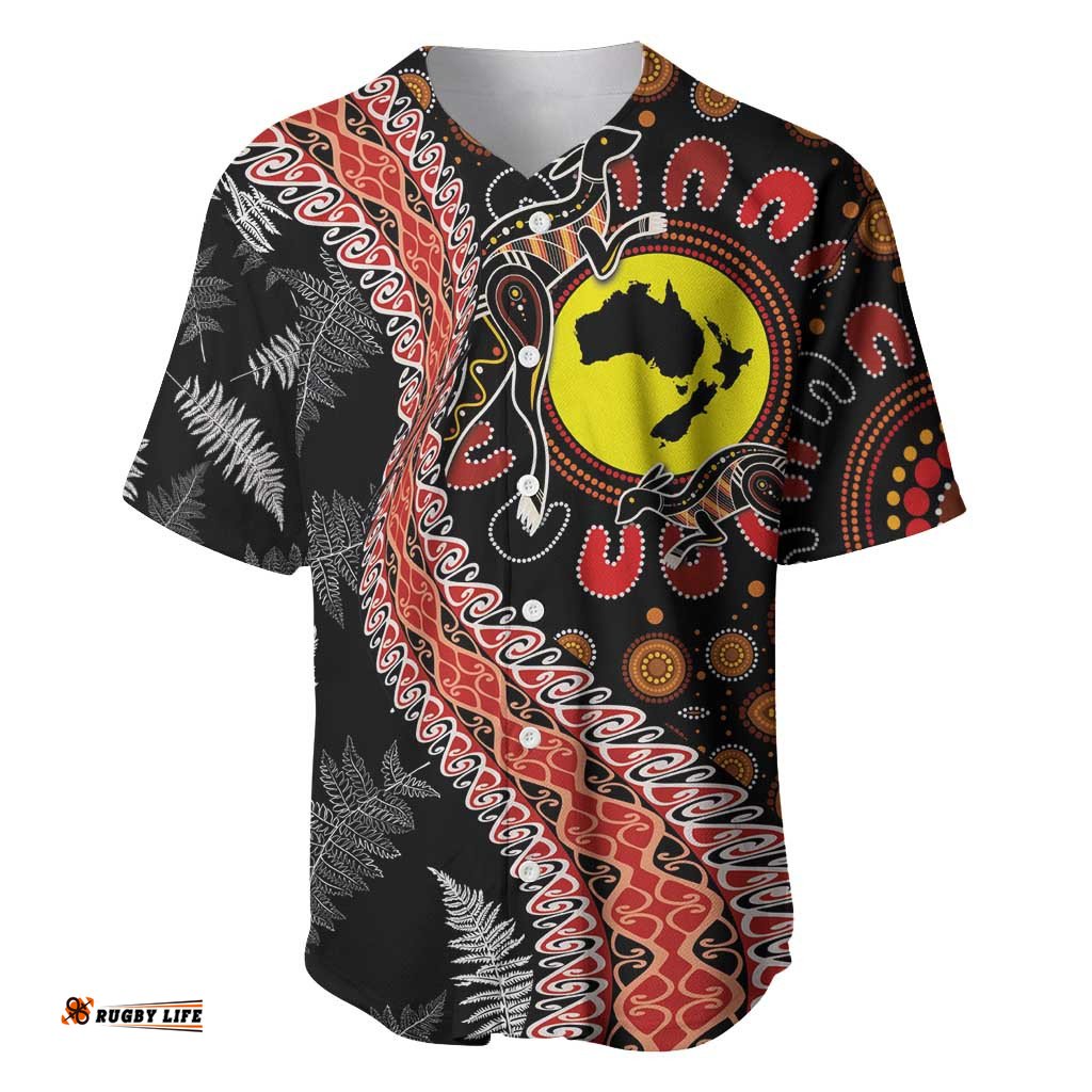 Aotearoa and Australia Baseball Jersey Maori Koru Ferns With Aboriginal Kangaroo LT03